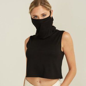 Rib Sleeveless cropped tank top w/Turtle neck mask